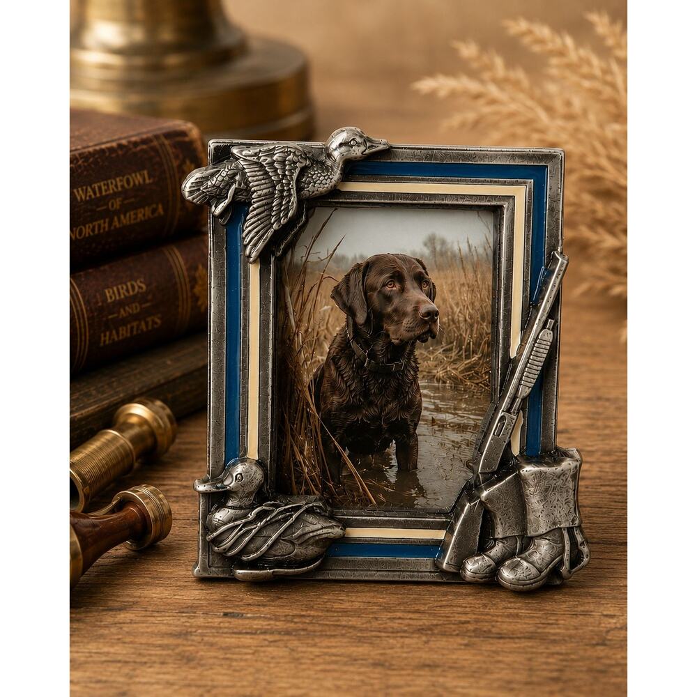 Picture Frame Mini Pewter Resin Waterfowl Hunter Rifle Frame